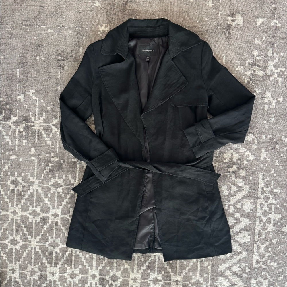 XSP Banana Republic Black No button Trench Coat Pocketd Lined